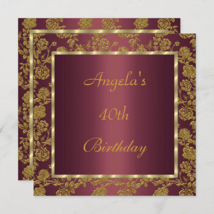 invitation 40th Birthday gold Burgundy floral