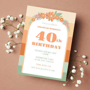 Invitation, 40th Birthday - pastel retro florals Invitation