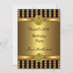 Invitation 60th Birthday Party Black Gold Mens