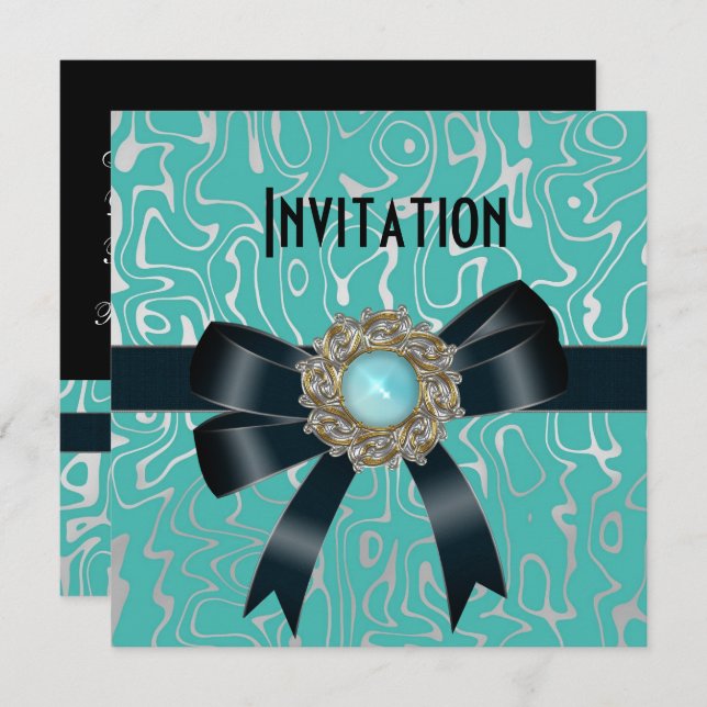Invitation All Occasion Black Ultra Teal Jewel (Front/Back)