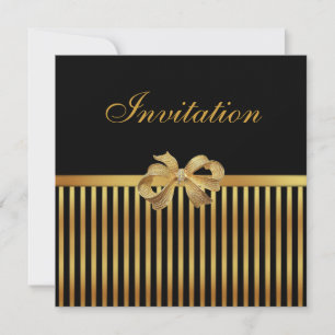 Invitation All Occasion Gold Black Stripe Gold Bow