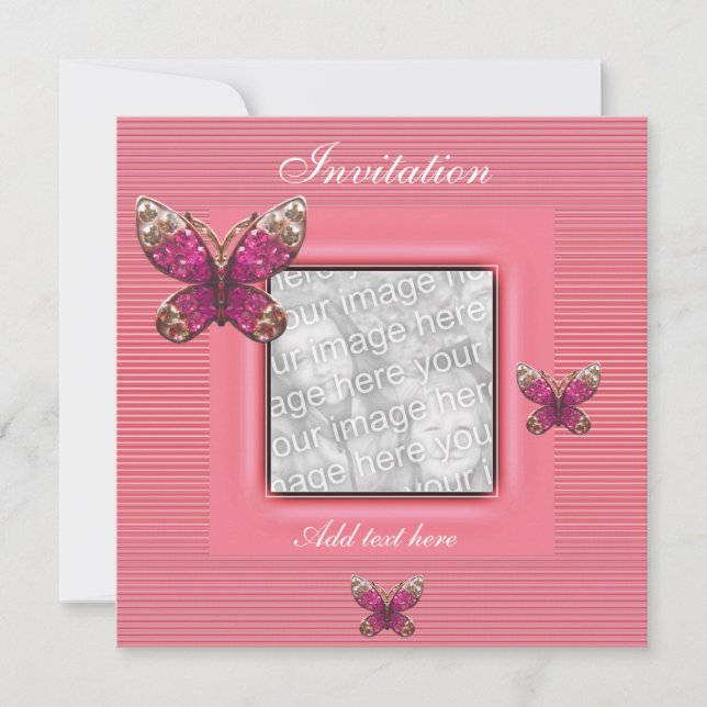 Invitation All Occasions Pink Butterfly Add Photo (Front)
