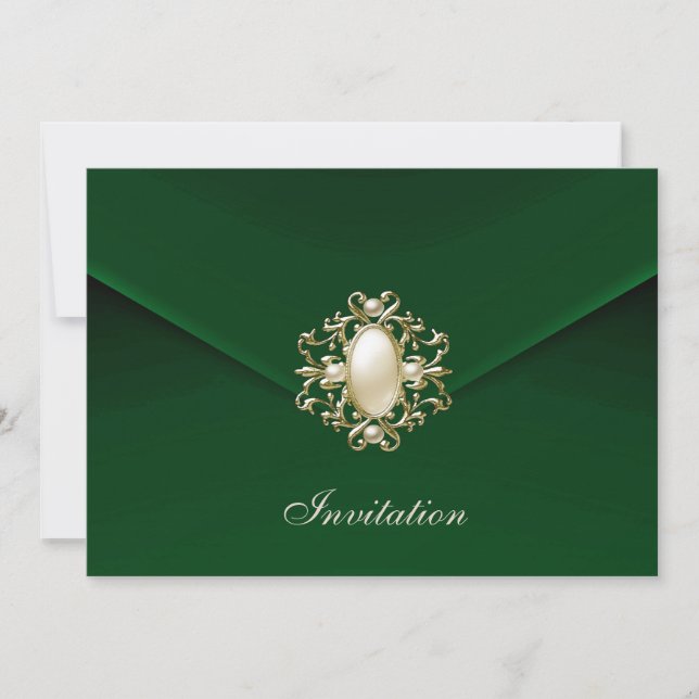 Invitation All Occasions Royal Green Velvet Pearl (Front)