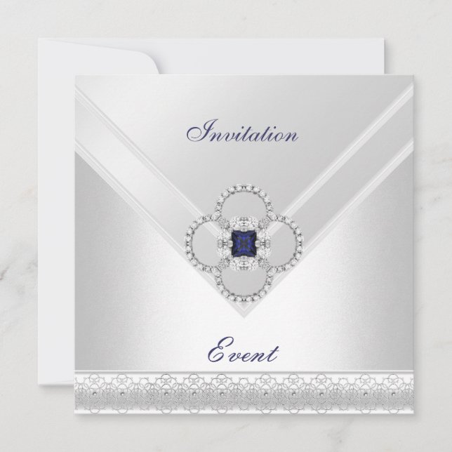 Invitation All Occasions White Blue Silver Jewel (Front)