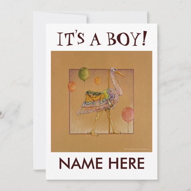 Invitation - Announcement Cards - Carousel Stork (Front)