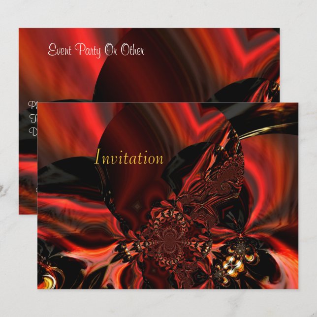 Invitation Art Abstract Jewelled Silk In Red (Front/Back)