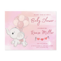 invitation baby shower, elephant, girls,