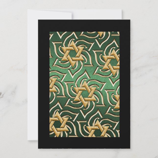 Invitation Bar Mitzvah Gold Star of David Green (Front)