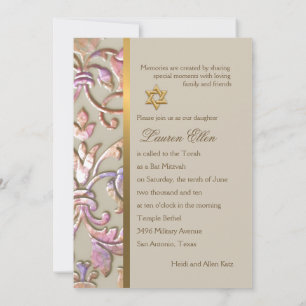 Invitation Bat Mitzvah Multi "Embossed" Damask