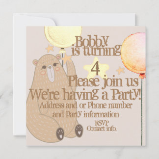 Invitation Bear, Dragon, Unicorn, Magical Friends