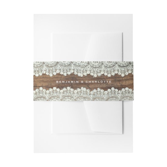 INVITATION BELLY BAND | Rustic Wood Lace Wedding (Front Example)