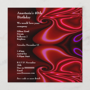 Invitation Birthday Abstract Faux Silk Red Purple