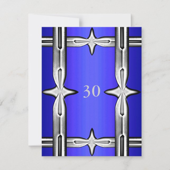 Invitation Birthday Cobalt Blue & Silver (Front)