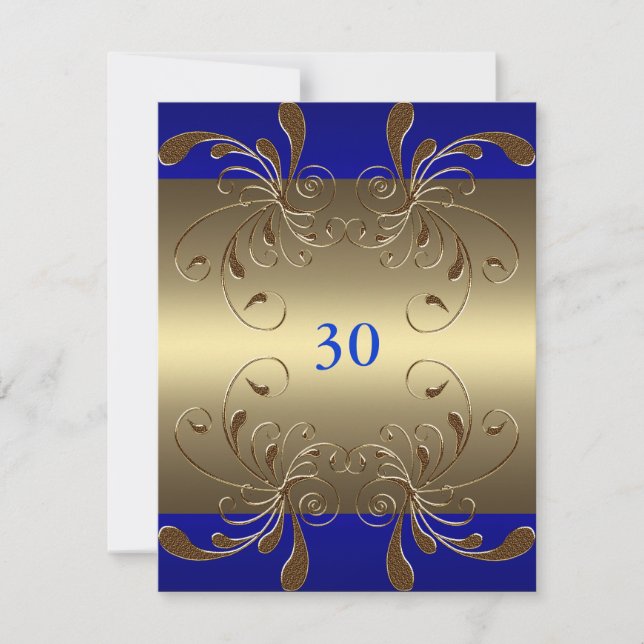 Invitation Birthday Cobalt & Gold Floral Glam (Front)