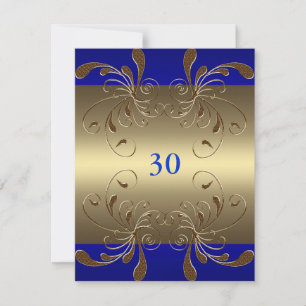 Invitation Birthday Cobalt & Gold Floral Glam