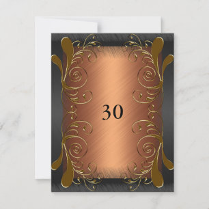 Invitation Birthday Dark Black & Rust Gold Floral