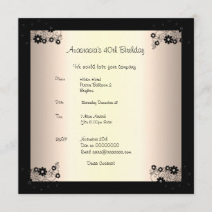 Invitation Birthday Glamour Cream Black Floral