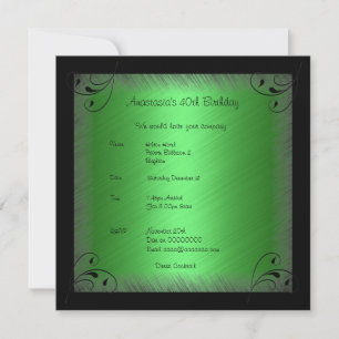 Invitation Birthday Glamour Green Black Floral