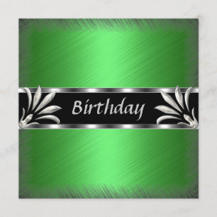 Invitation Birthday Green Silver Floral