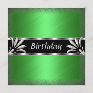 Invitation Birthday Green Silver Floral