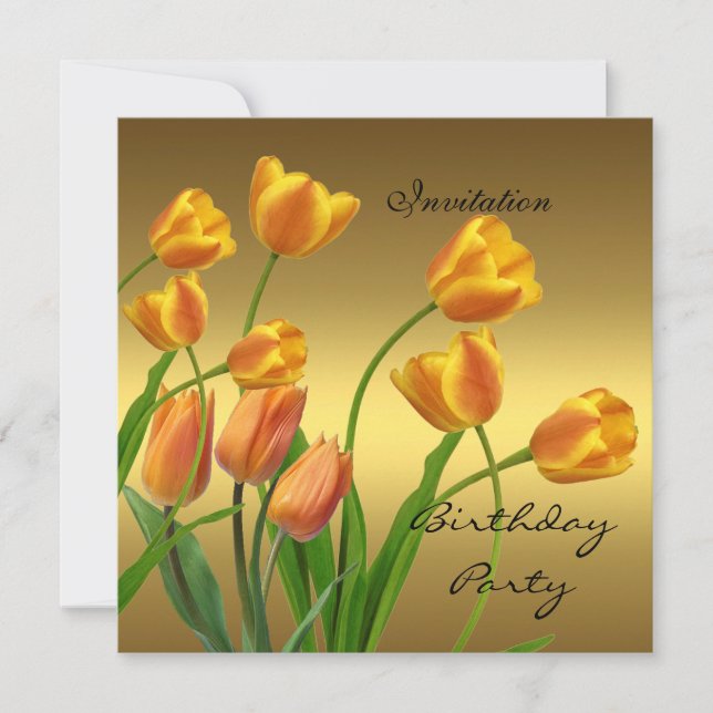 Invitation Birthday Party 50th Elegant Tulips Gold (Front)
