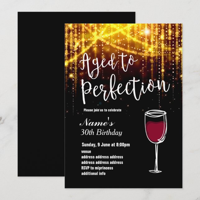 invitation,Birthday Party, aged to perfection wine Invitation (Front/Back)