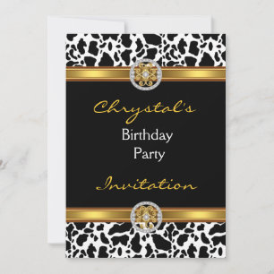 Invitation Birthday Party Animal Cow Gold Jewel