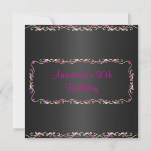 Invitation Birthday Party Black Gold Pink Jewel