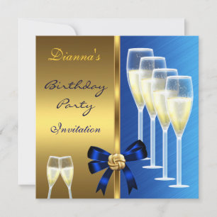 Invitation Birthday Party Elegant Blue Black Gold