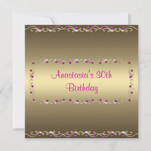 Invitation Birthday Party Gold Pink Jewel