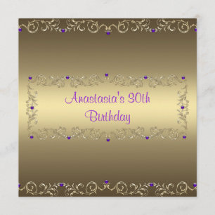 Invitation Birthday Party Gold Purple Jewel