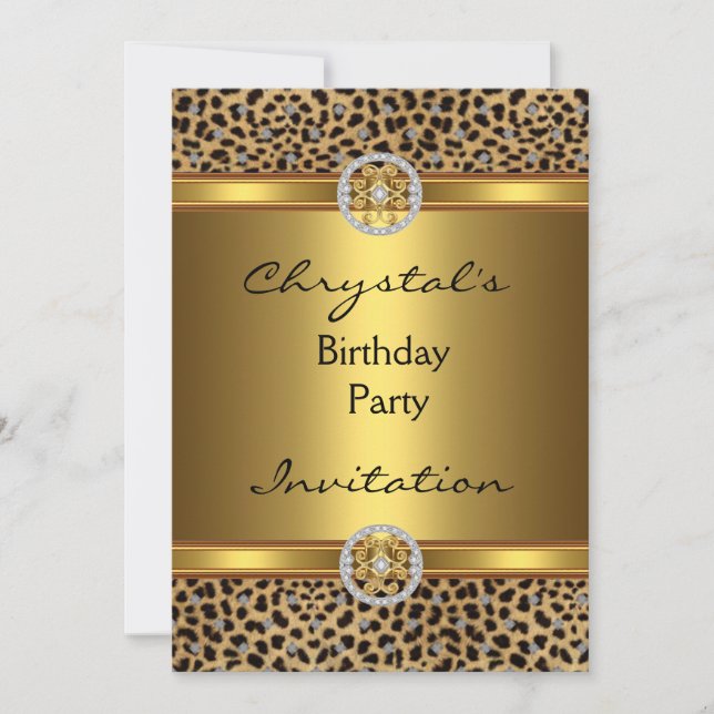 Invitation Birthday Party Wild Animal Gold Jewel (Front)
