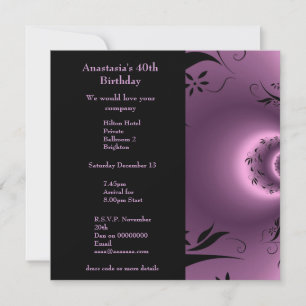 Invitation Birthday Purple with Black Floral Polar