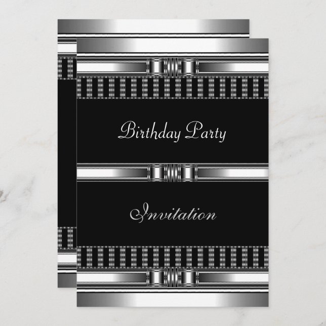Invitation Birthday Silver on Black Chrome (Front/Back)