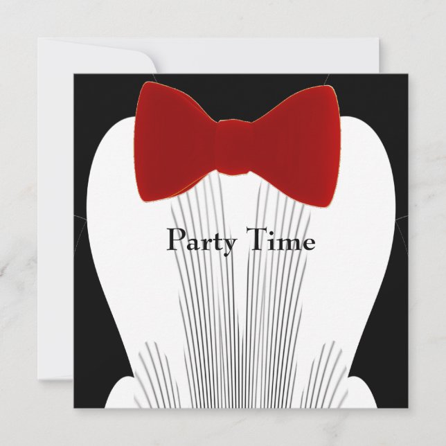 Invitation Birthday Tuxedo Red Tie (Front)