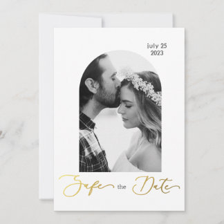 Invitation Black and white photo, golden script