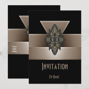 Invitation Black Gold Biege Art Deco 5" x 7"