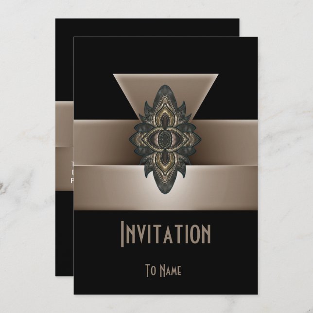 Invitation Black Gold Biege Art Deco 5" x 7" (Front/Back)