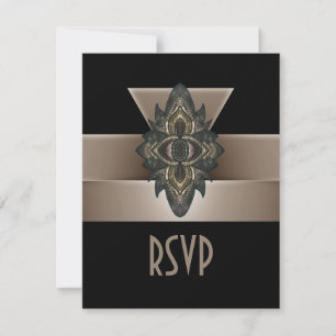 Invitation Black Gold Biege Art Deco RSVP