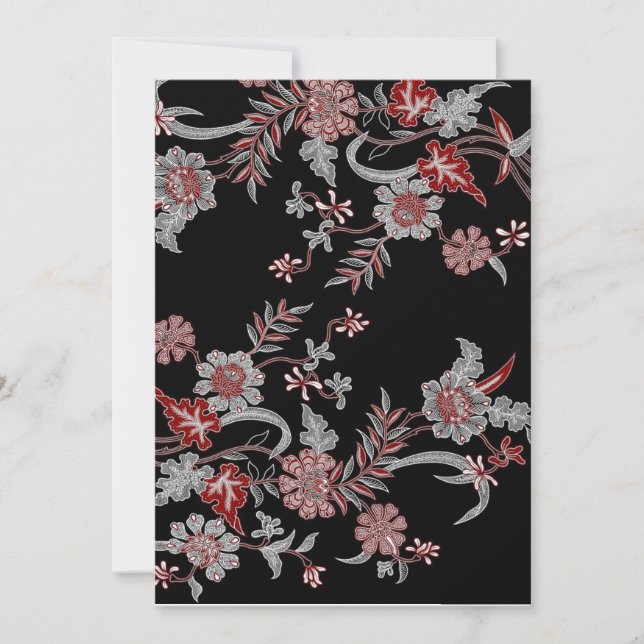 Invitation black modern floral batik pattern (Front)