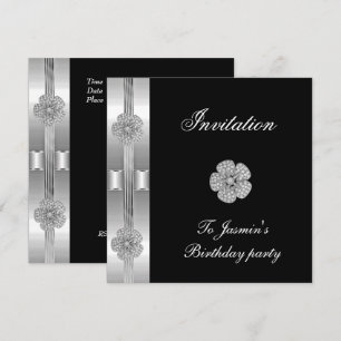 Invitation Black Silver Diamond flower Jewel