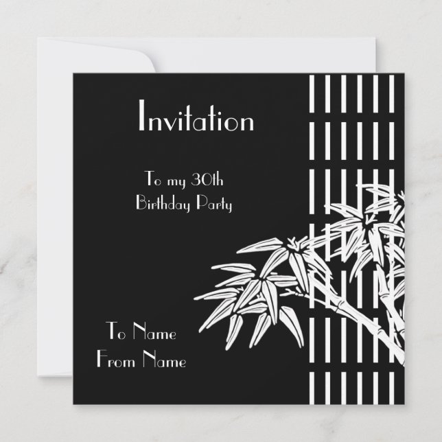 Invitation Black White Asian Bamboo (Front)