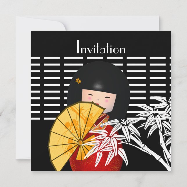 Invitation Black White Asian Bamboo (Front)