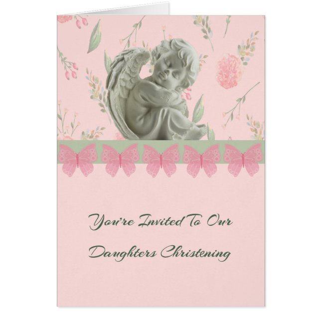 Invitation Card for Daughters Christening in Pink (Front)