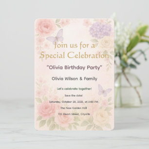 Invitation Card Pastel Watercolor Garden Floral 