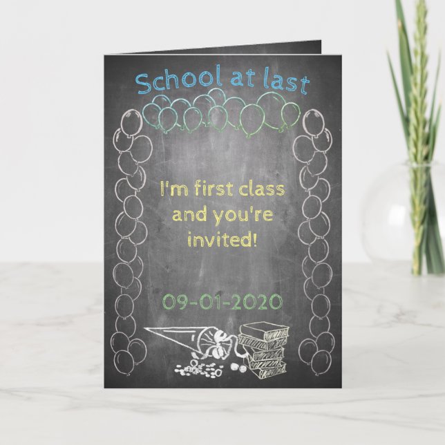 Invitation card to school enrolment on chalkboard (Front)