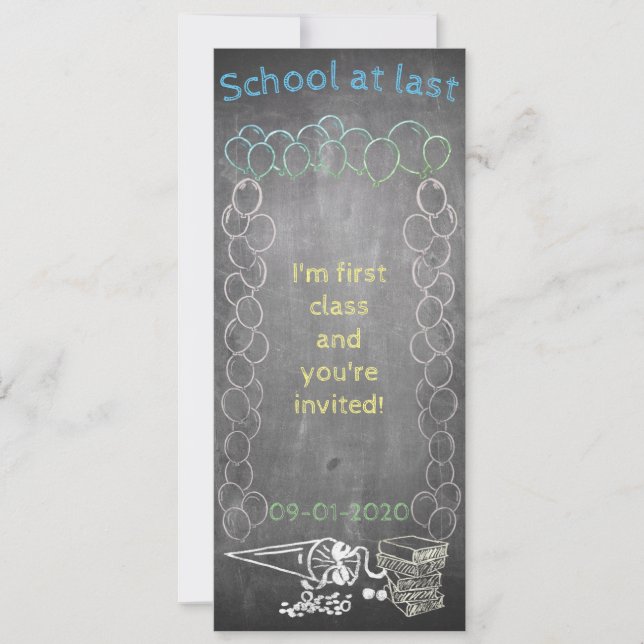 Invitation card to school enrolment on chalkboard (Front)