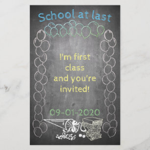 Invitation card to school enrolment on chalkboard