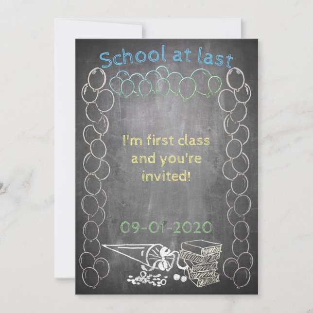 Invitation card to school enrolment on chalkboard (Front)