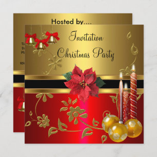 Invitation Christmas Holiday Party Gold  Red Xmas